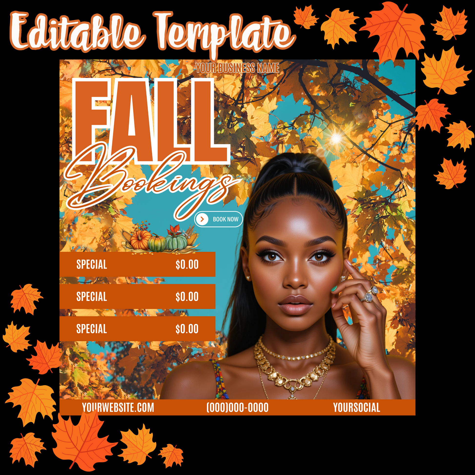 🍂✨ Editable Fall Bookings Flyer – Canva Template ✨🍂