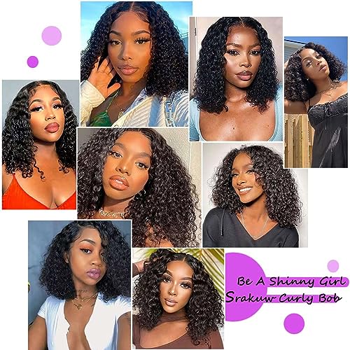 Srakuw Wear and Go Glueless Wigs Human Hair Pre Plucked Pre Cut 4x4 Lace Front Wigs for Black Women Human Hair Glueless 180% Density Water Wave Bob Wig Human Hair 30 Seconds Install for Beginners Curly Wig (14 Inch)